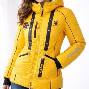 Yellow Puffer Jacket with Black Accents